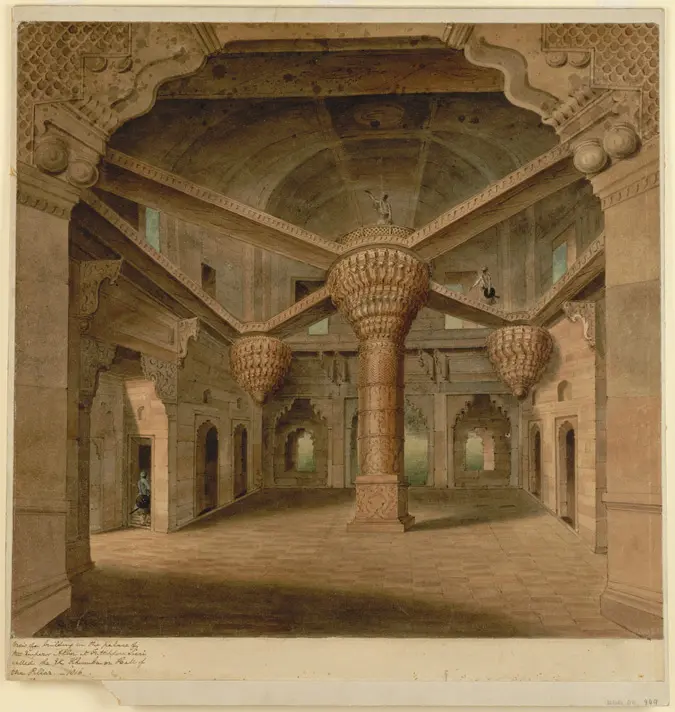 The carved central pillar of the Diwan i Khas, Fatehpur Sikri
