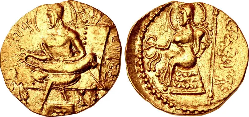 Gold coin of Samudragupta, lyrist type