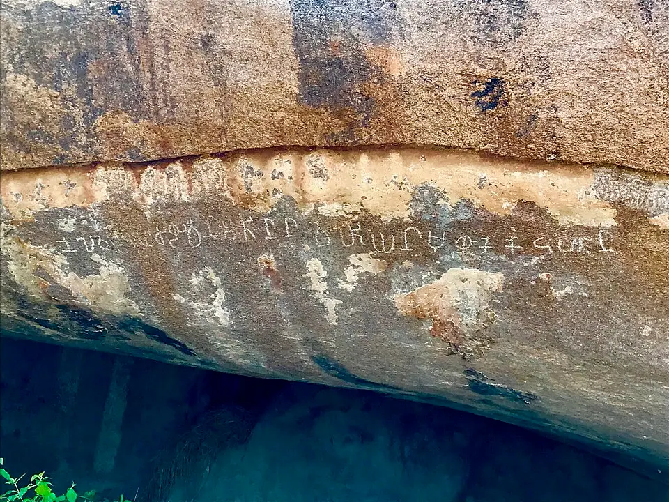 Tamil Brahmi at Arittapatti, near Madurai: The earliest written Tamil used Tamil Brahmi, adapted from the Brahmi script; inscriptions like this one in cave shelters record gifts to Jain monks.