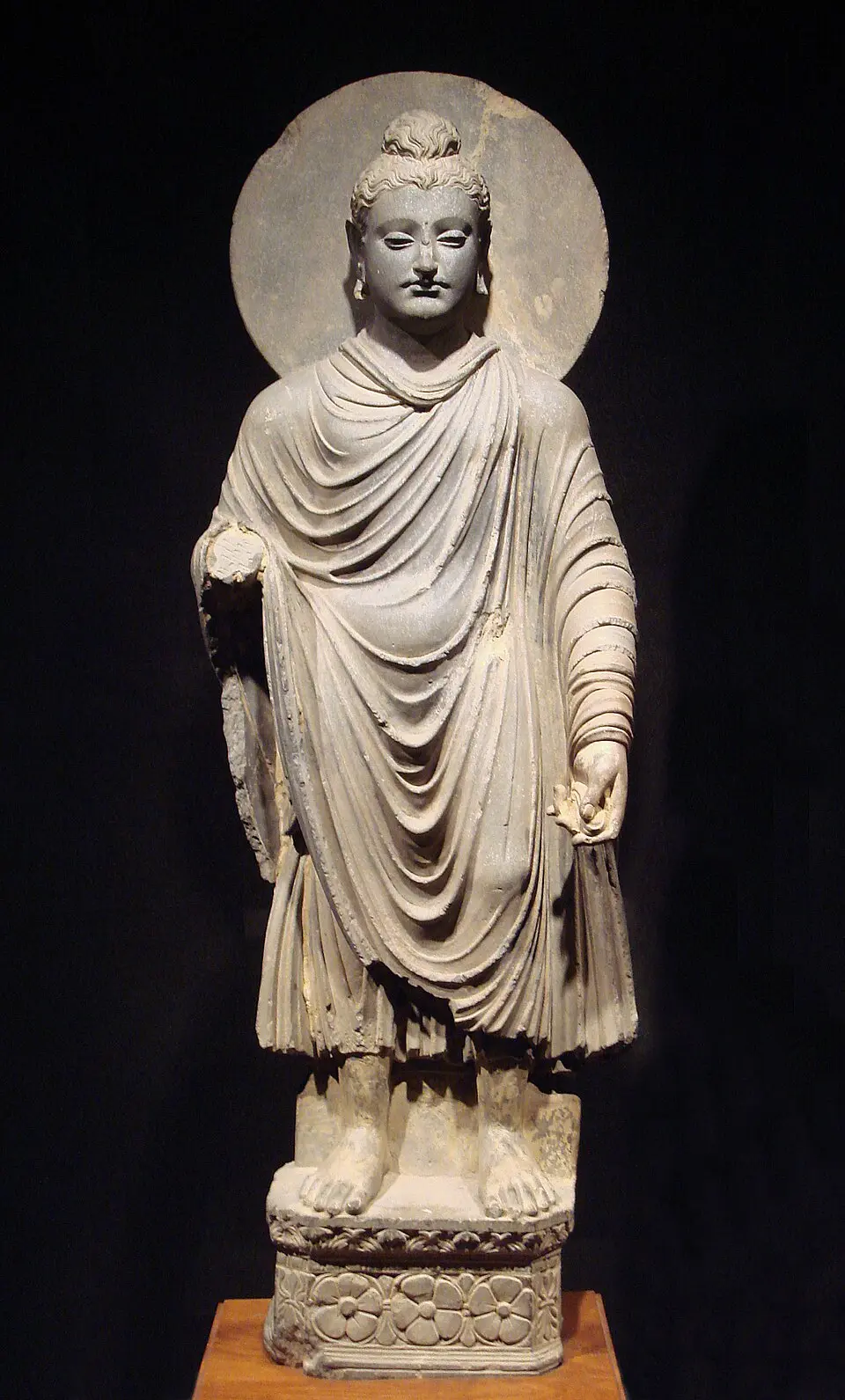 Standing Buddha from Gandhara in grey schist