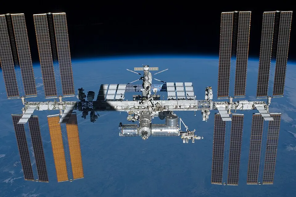 The International Space Station seen from a departing Space Shuttle