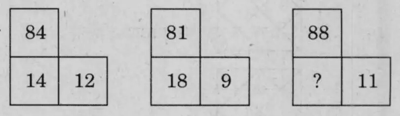 Each figure is an L-shaped arrangement of three boxes: one box on top (left) and two boxes side by side below it; the top box sits above the bottom-left box.
