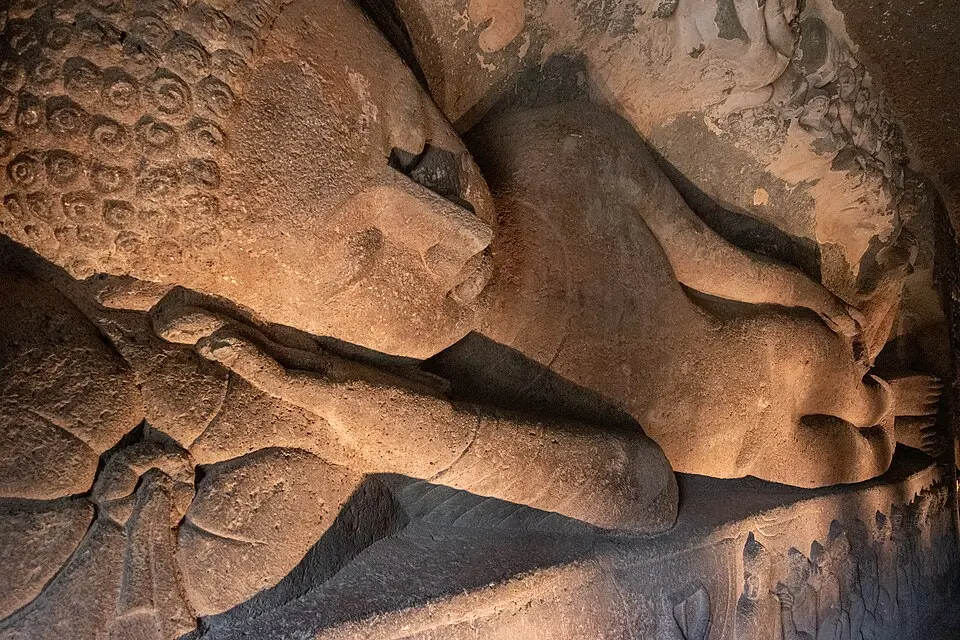 The Mahaparinirvana, Ajanta Cave 26: The great second phase of Ajanta, including cave 26, was executed under Vakataka patronage, above all under Harishena.