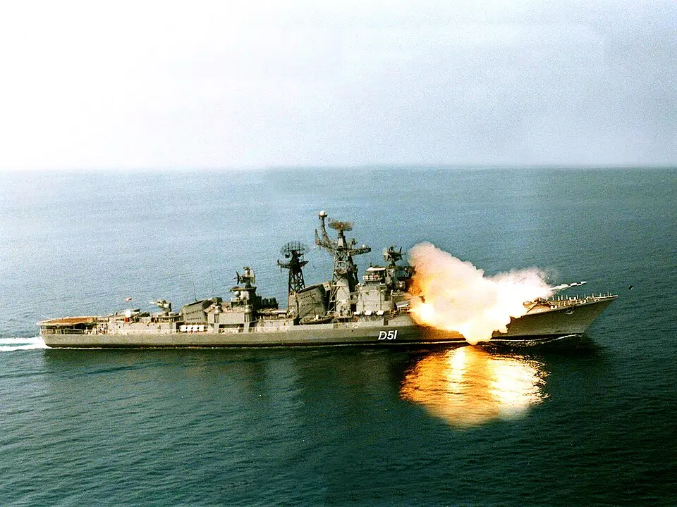 INS Rajput firing a BrahMos missile