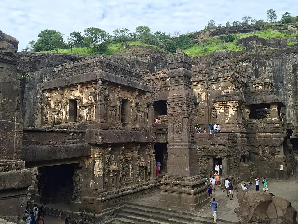 Kailasa temple at Ellora seen from the cliff above