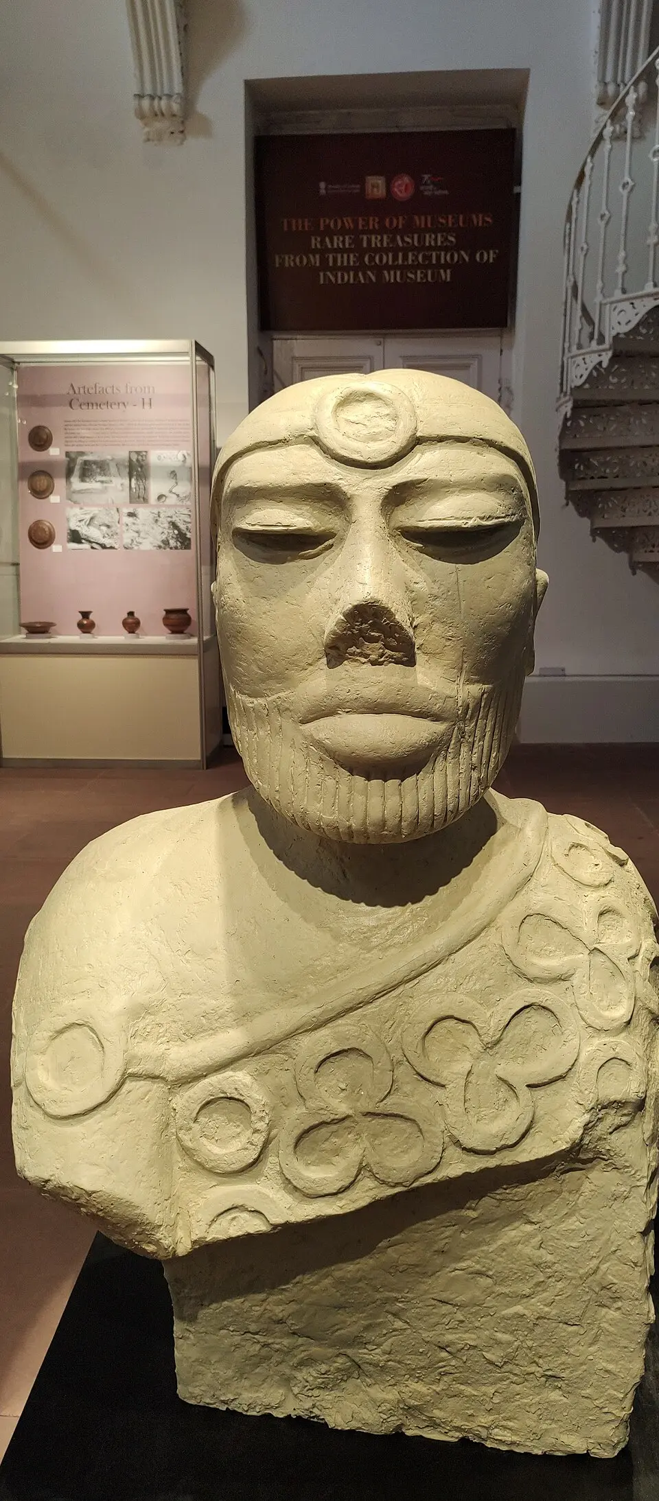 The priest king: The so called priest king statue from Mohenjodaro, a bearded male figure in stone.