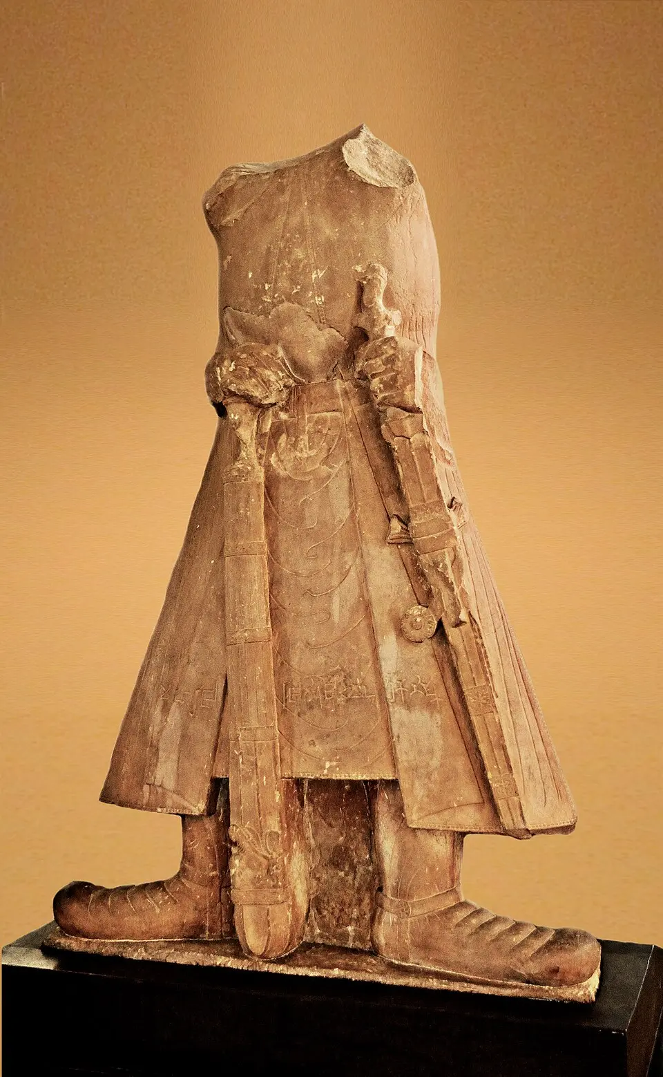 The statue of Kanishka, Mathura: Kanishka I, the greatest Kushana ruler, with Mathura an extremely important secondary centre in India.