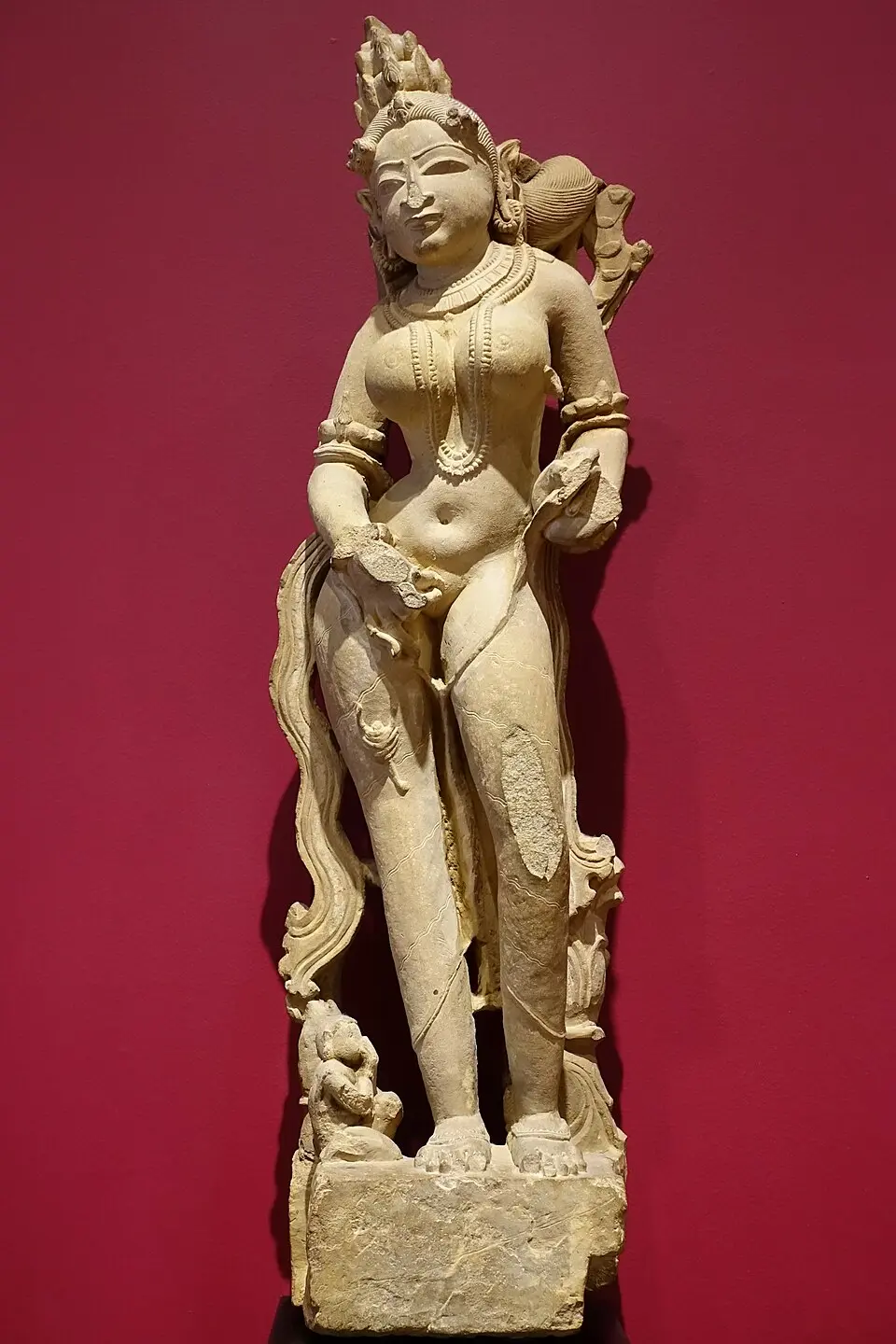 A celestial figure from Khajuraho: The Khajuraho sculpture is dominated by celestial beings, warriors, domestic scenes and philosophical figures.