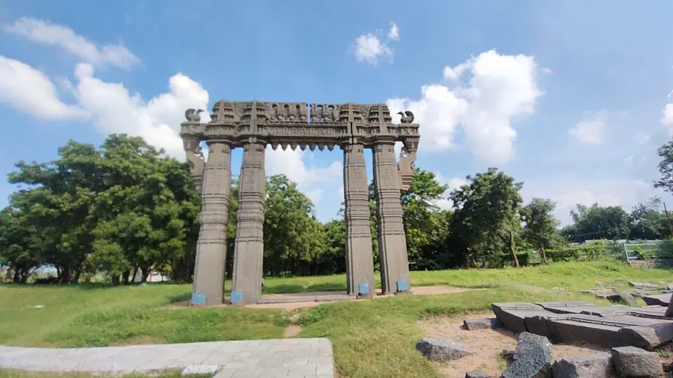 A kala thoranam, Warangal fort: One of the four carved gateways that survived the partial demolition of the fort by the Delhi Sultanate.