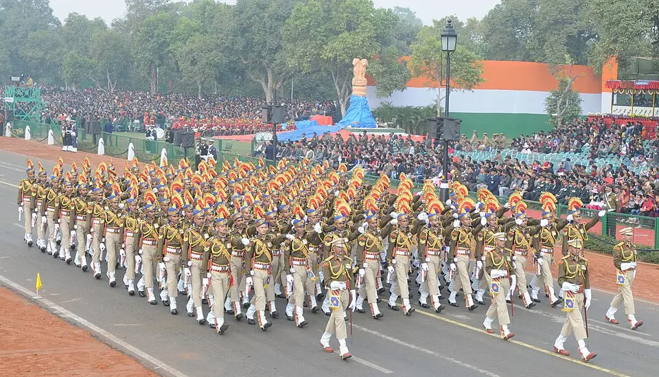 The CRPF marching contingent on Rajpath during the Republic Day parade rehearsal, 2014