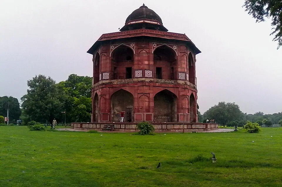 The Sher Mandal, Purana Qila: The octagonal library in the Purana Qila at Delhi, on whose stairs Humayun fell to his death in January 1556.