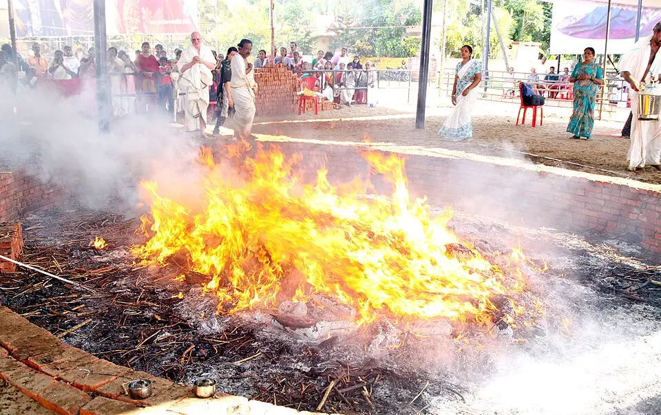 A large brick fire altar built for a yajna