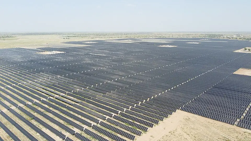 Rows of solar panels at Bhadla in Rajasthan