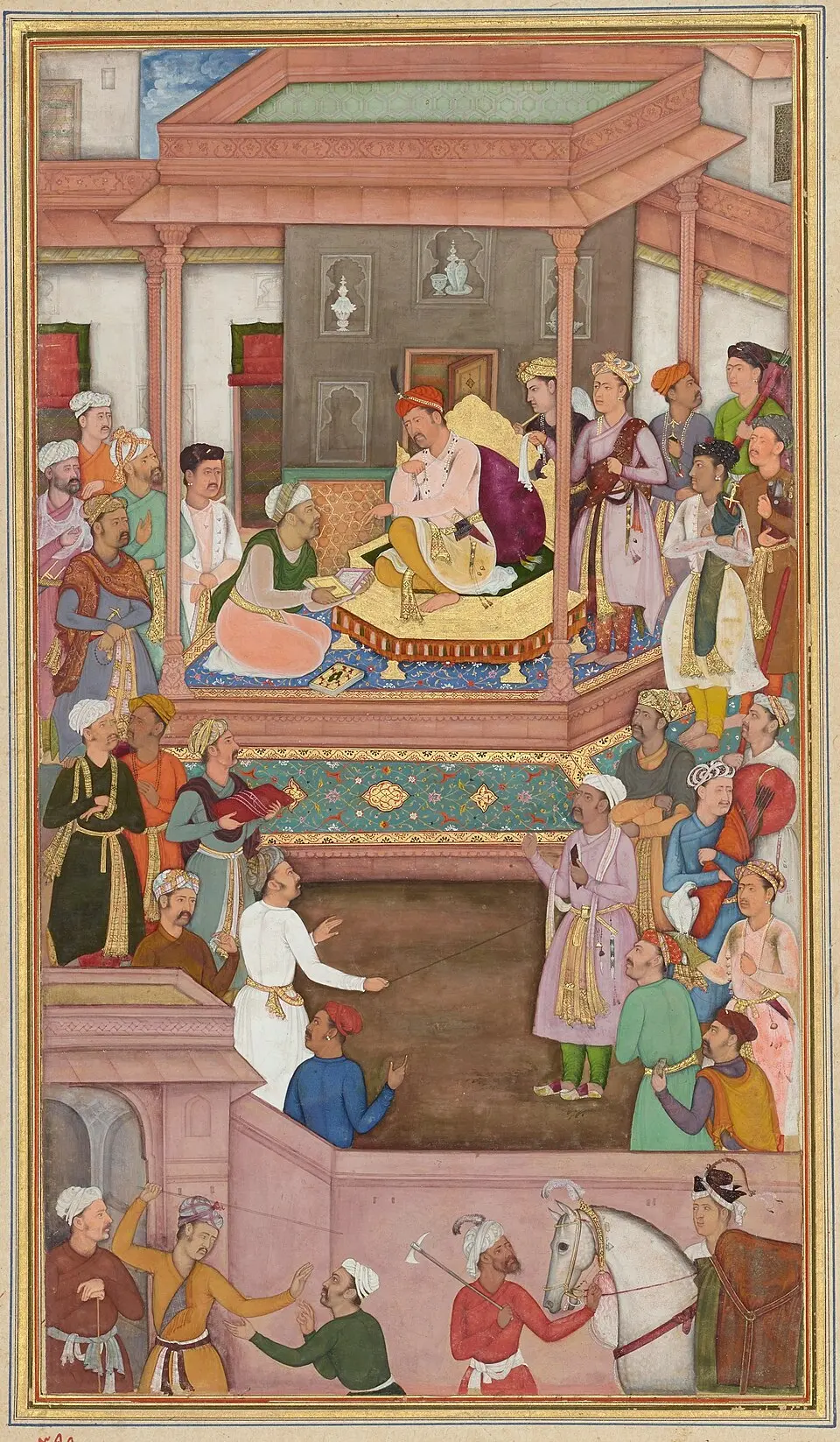 Abul Fazl presenting the Akbarnama to Akbar