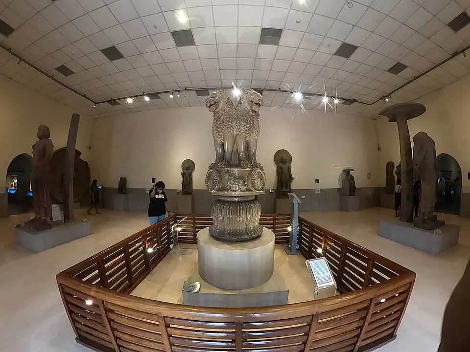 The Sarnath lion capital: The Sarnath lion capital, now in the Sarnath Museum, later became the National Emblem of India.