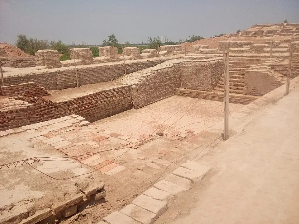 The Great Bath at Mohenjo daro with steps leading down into the brick tank