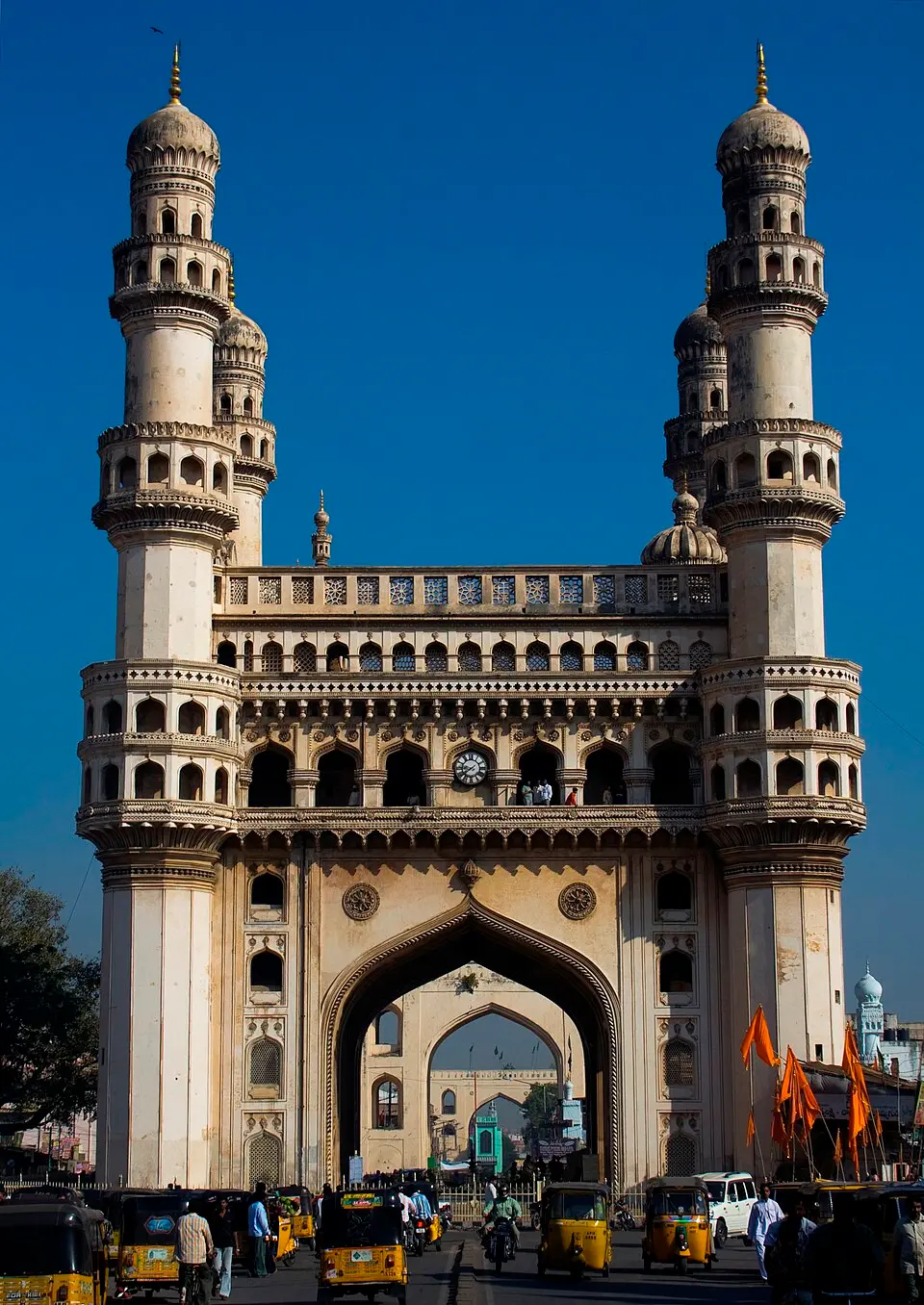 Charminar, Hyderabad: Built by Muhammad Quli Qutb Shah in 1591, with its four minarets integral to the structure.