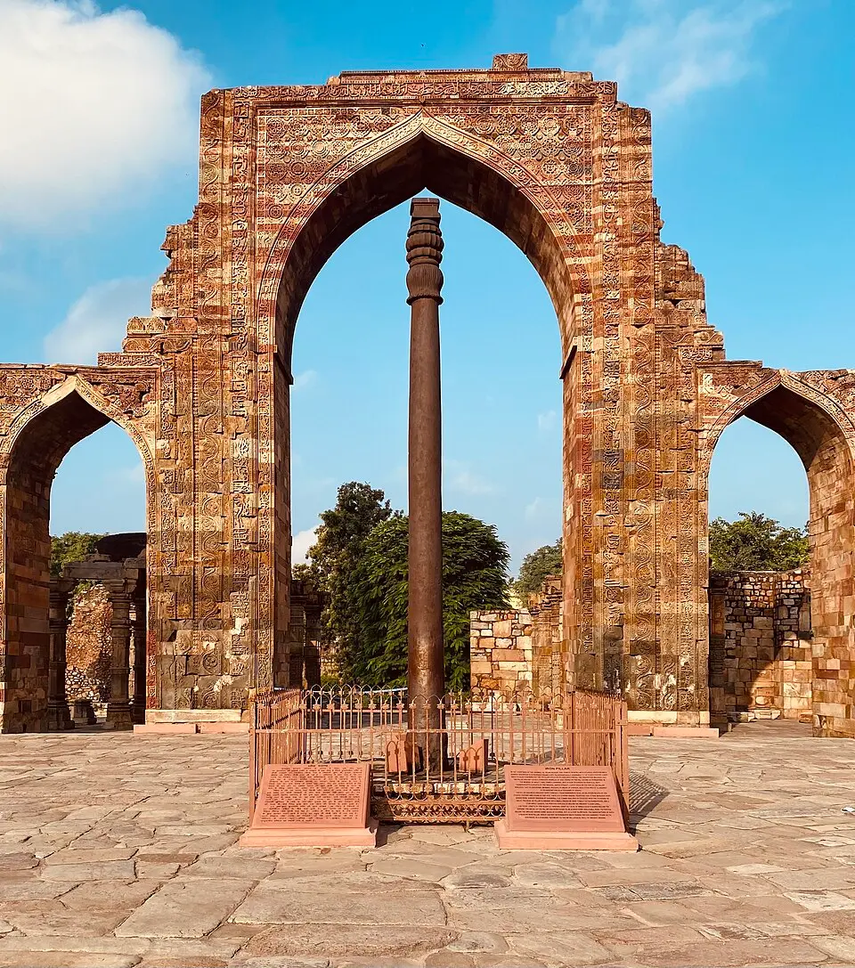 The iron pillar at the Qutb complex in Delhi