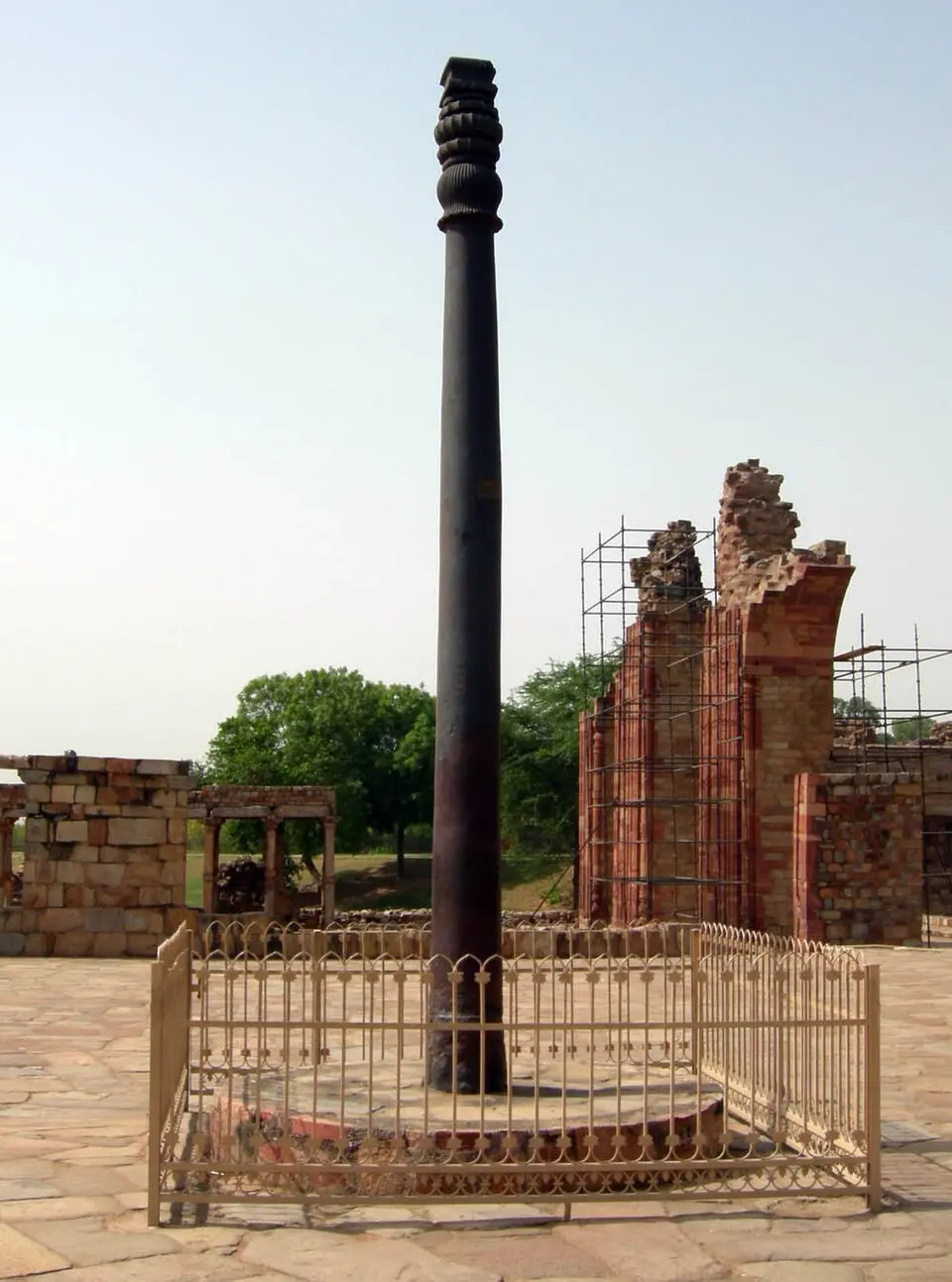 The Mehrauli iron pillar: About seven metres high and over six tonnes, it has stood since the fourth or fifth century with negligible rusting, brought to Delhi in a later age.