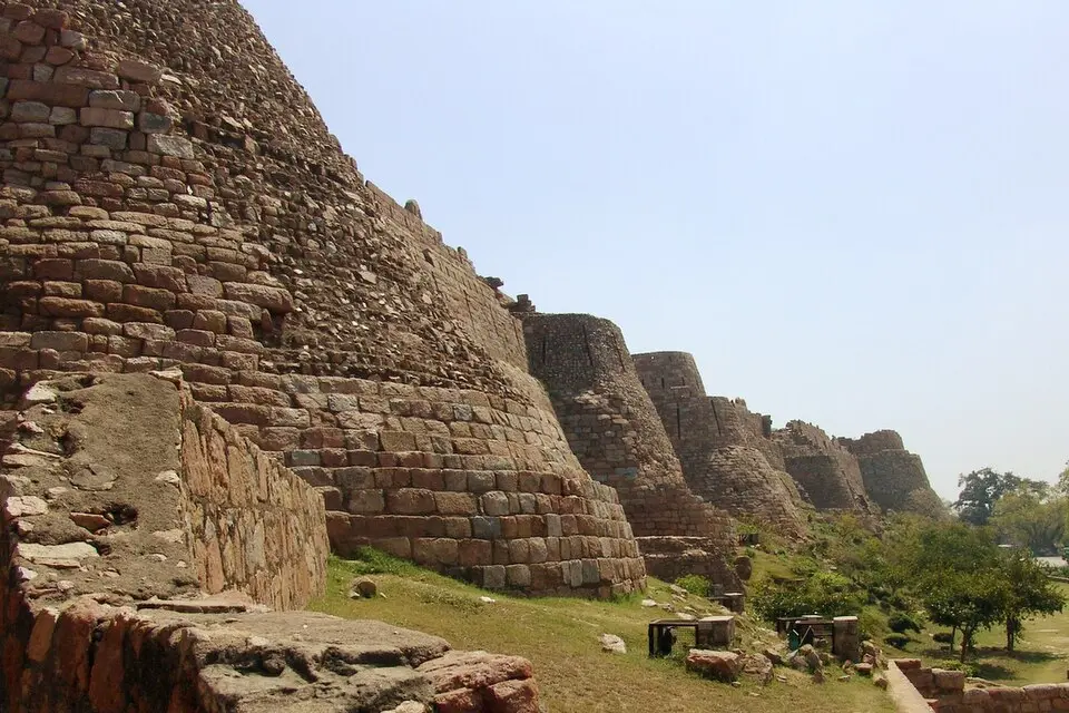 Tughlaqabad: Ghiyasuddin's third city of Delhi, with its massive battered walls of rubble masonry.