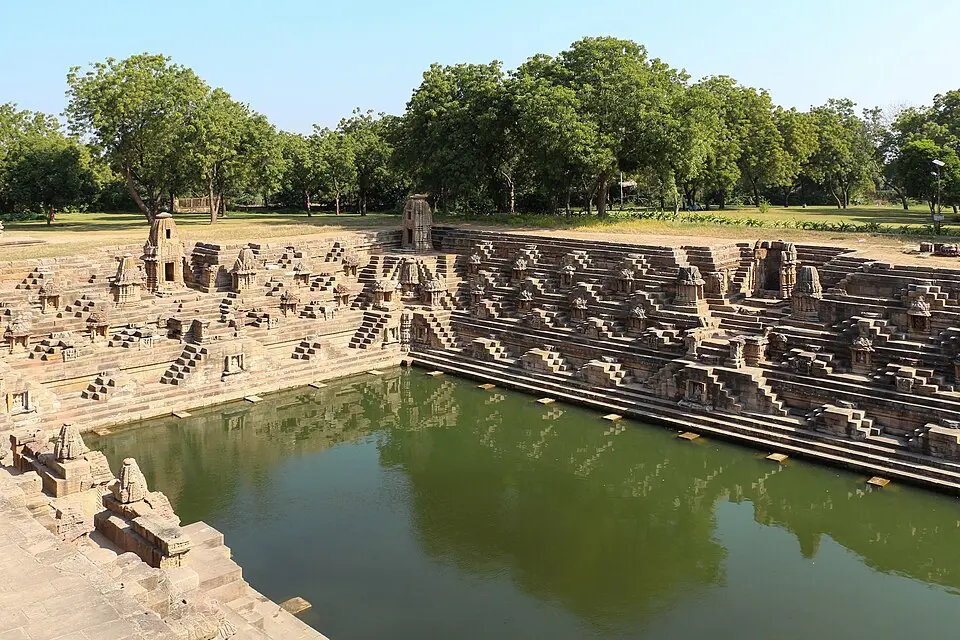 The Surya Kund, Modhera: The stepped tank of the Modhera Sun temple.