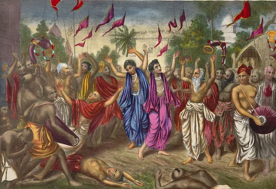 Painting of Chaitanya leading sankirtan
