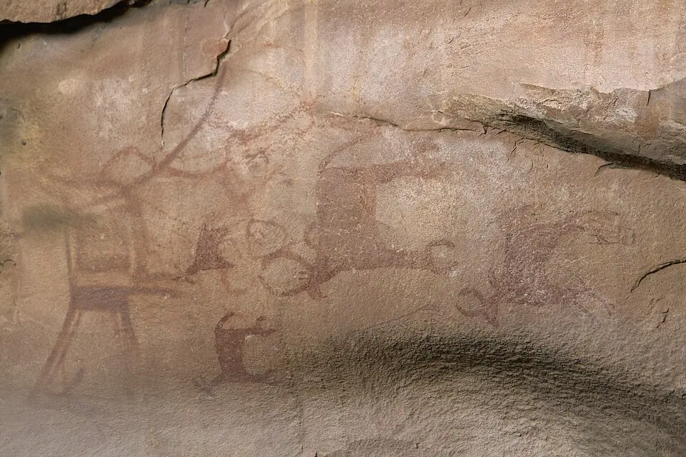 Rock painting at Bhimbetka: Bhimbetka in Madhya Pradesh is known for its rock painting; rock art is important at many Mesolithic sites.