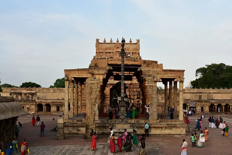 Nandi pavilion facing the main shrine at the Brihadeeswara temple, Thanjavur