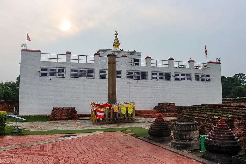 Lumbini: the Maya Devi temple and the Ashokan pillar: The Buddha was born at Lumbini, in present day Nepal, of the Shakya clan.