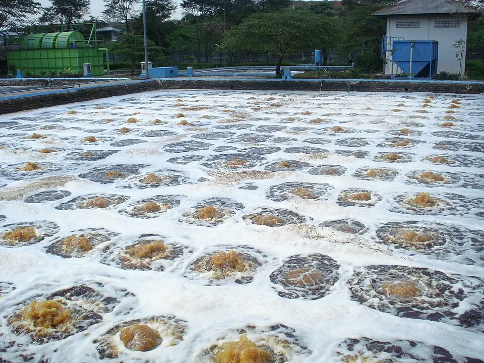 An aerated tank at a wastewater treatment plant