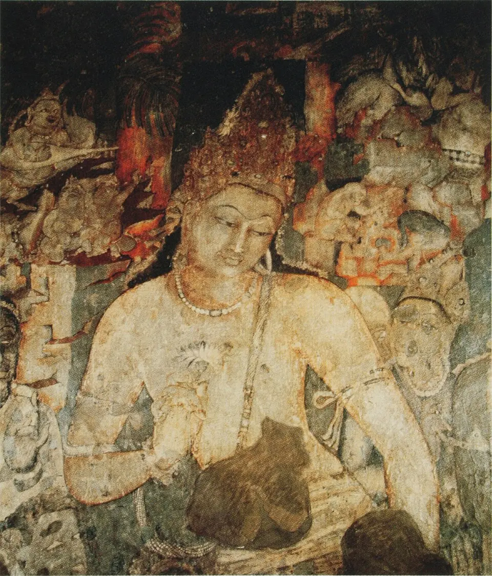 Padmapani, Ajanta Cave 1: A painting of Ajanta's second phase, fifth century Mahayana work under Vakataka patronage.