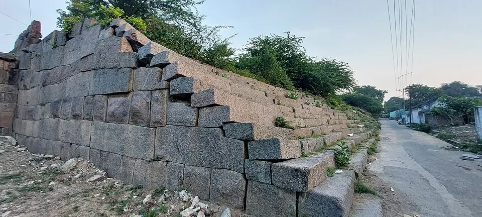 The walls of Warangal fort: The great fort that Ganapati Deva built at Orugallu, the Kakatiya capital.