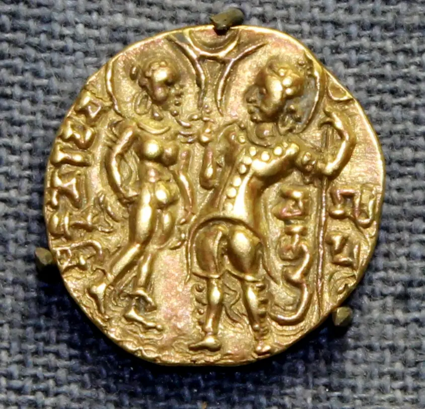 Gupta gold coin showing Chandragupta I with Queen Kumaradevi, National Museum, New Delhi