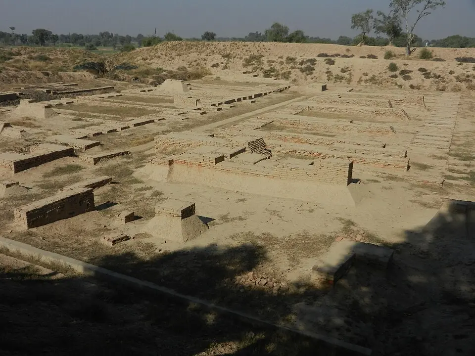 The granary at Harappa: At some sites archaeologists have identified large structures interpreted as granaries or storage buildings.